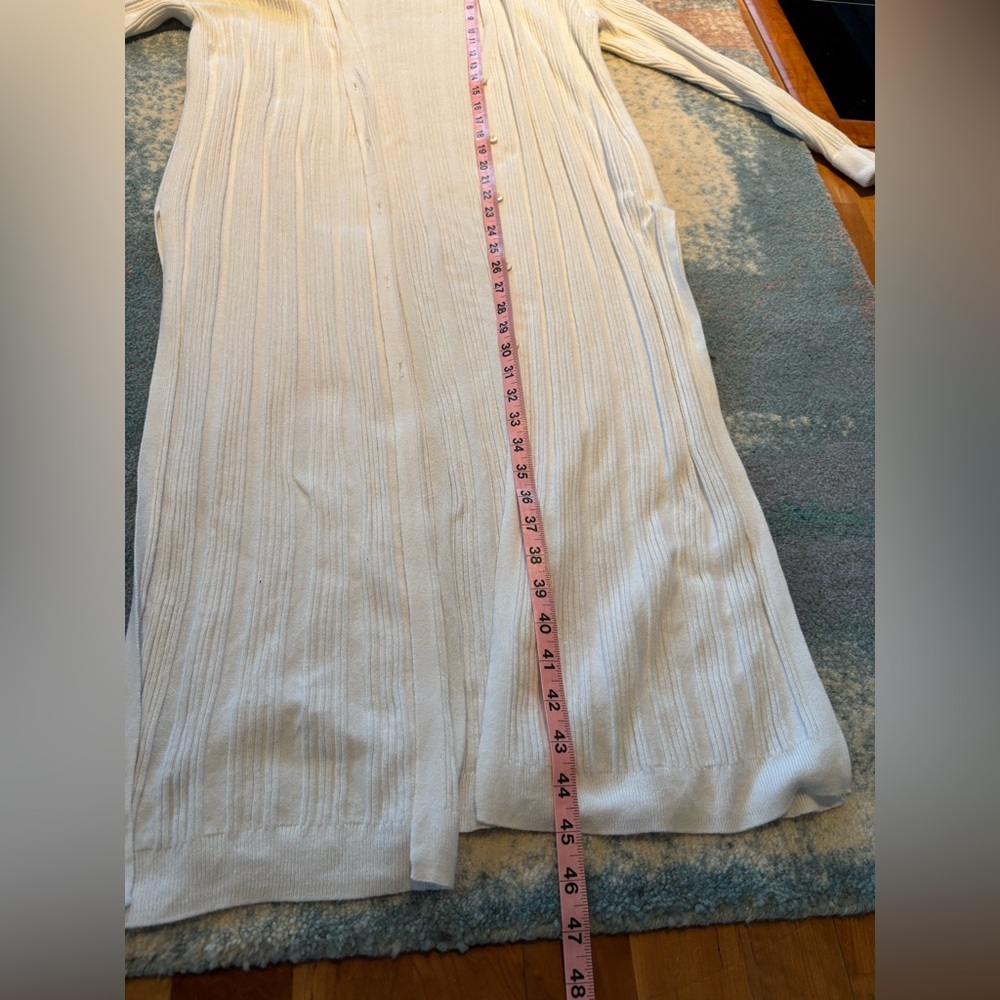 Free People Long Cream Ribbed Button-Front Cardigan - Picture 7 of 9